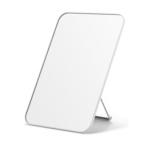 OMIRO Desk Makeup Mirror, 8 x 5 inches Table Mirror with Foldable Stand and Hanging Hole for Shaving and Travelling, White