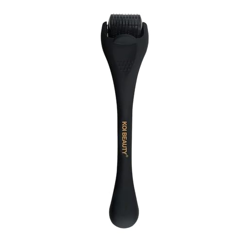 Koi Beauty Derma Roller Titanium Microneedle Roller, 540 Microneedling Roller for Men Women Face Scalp, Beard Roller for Men, Premium Micro Needling Roller Matte Black