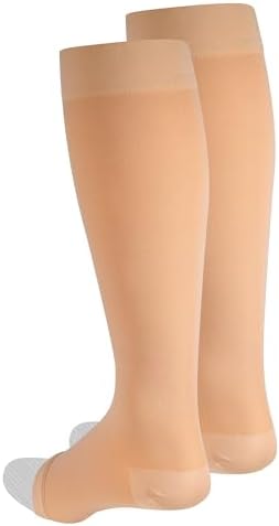 NuVein Medical Compression Stockings, 30-40 mmHg Support, Women & Men Knee Length, Open Toe, Beige, Large
