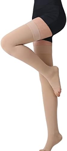 TOFLY® Thigh High Compression Stockings for Women & Men (Pair), Open Toe, Opaque 20-30 mmHg Graduated Compression Hose, Medical Compression Stockings for Varicose Veins, Edema, DVT, Travel,Beige S