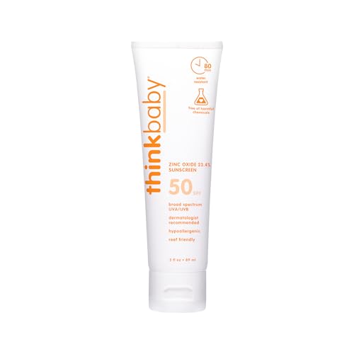 Thinkbaby SPF 50+ Baby Sunscreen, 3 Oz. ? Safe, Natural Mineral Sun Cream for Babies - Water Resistant, Broad Spectrum UVA/UVB Sun Protection ? Vegan Sunscreen for Kids