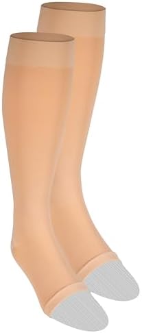NuVein Medical Compression Stockings, 30-40 mmHg Support, Women & Men Knee Length, Open Toe, Beige, Small