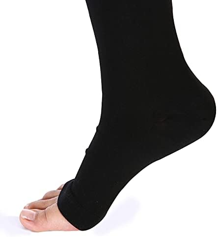 Leotruny Women Men 20-30 mmHg Support Open-Toe Thigh High Compression Stockings (C02-Black, Medium (1 Pair))