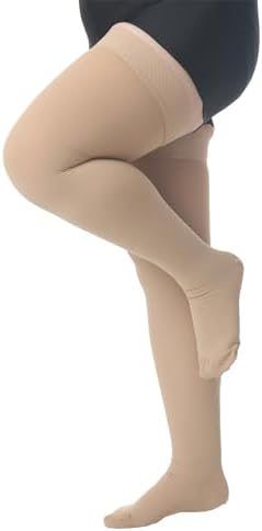 MGANG Medical 15-20 mmHg Compression Stockings for Women & Men, Pair, Thigh High Graduated Compression Socks, Closed Toe, Opaque, Support for Varicose Veins, Edema, DVT, Swelling, Flight, Beige 4XL