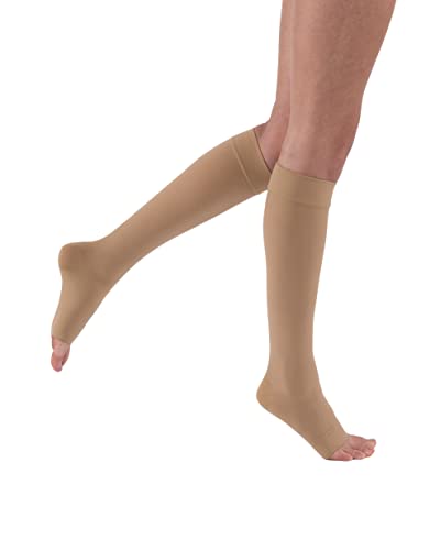JOBST Relief Knee High Graduated Compression Socks, 20-30 mmHg - Comfortable Unisex Design - Open Toe, Beige, Large