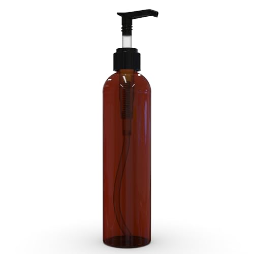 BRIGHTFROM Lotion Pump Bottles, Empty 8 OZ, BPA-Free Refillable Plastic Containers, Amber with Black Dispenser for - Soap, Shampoo, Lotions, Liquid Body Soap, Creams and Massage Oil (2 Pack)