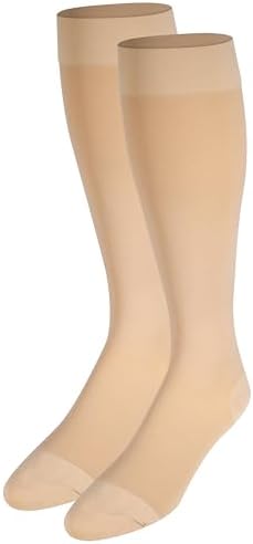 NuVein Medical Compression Stockings, 20-30 mmHg Support for Women & Men, Knee Length, Closed Toe, Beige, Large