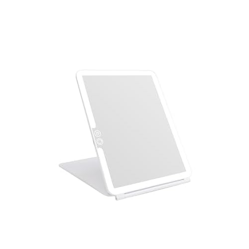 deweisn Folding Lighted Makeup Mirror with 72 LEDs 3 Colors Light Modes USB Rechargable 1800mA Batteries Portable Ultra Thin Compact Vanity Mirror Dimmable Travel Mirror