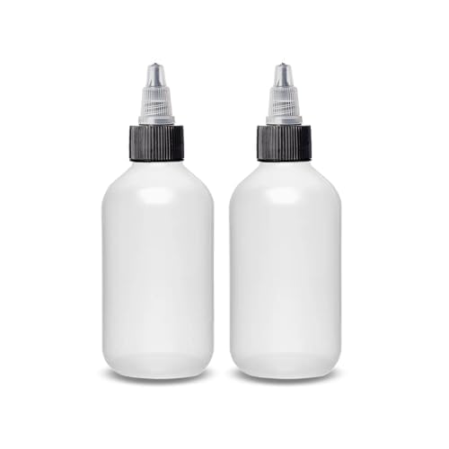 ljdeals 2 oz Plastic Squeeze Bottles with Twist Top Caps, Refillable Containers for Shampoo, hair color, Lotions, condiments, glues, craft, sauce and more, Pack of 2, BPA Free, Made in USA