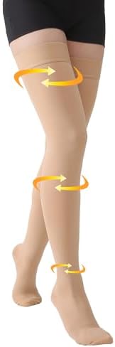 MGANG Medical 20-30 mmHg Compression Stockings for Women & Men, Pair, Thigh High Graduated Compression Socks, Closed Toe, Opaque, Support for Varicose Veins, Edema, DVT, Swelling, Flight, Beige 3XL