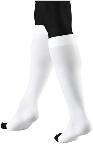 NuVein Medical Compression Stockings, 30-40 mmHg Support, Women & Men Knee Length, Open Toe, White, Large