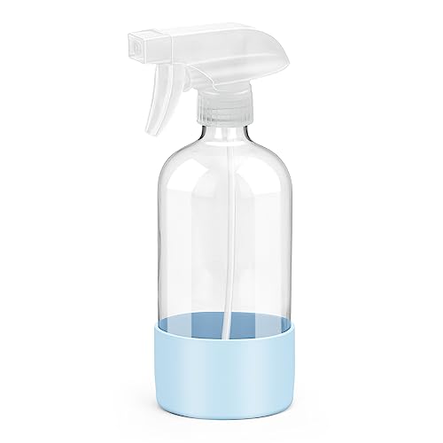 Glass Spray Bottles with Silicone Sleeve Protection, Empty 16 oz Refillable Containers, Reusable Spray Bottles with Adjustable Nozzle for Hair, Cleaning Solutions, Essential Oils 1 Pack Blue