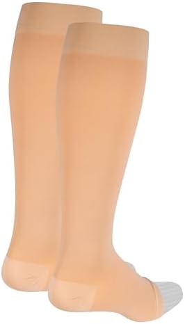 NuVein Medical Compression Stockings, 30-40 mmHg Support, Women & Men Knee Length, Open Toe, Beige, Large
