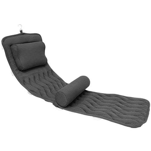 AEROiVi Full Body Bath Pillow with Adjustable Lumbar Roll Pillow Bathtub Cushion with 14 Suction Cups 3D Air Mesh Fit Any Tub Gray Bathroom Accessories