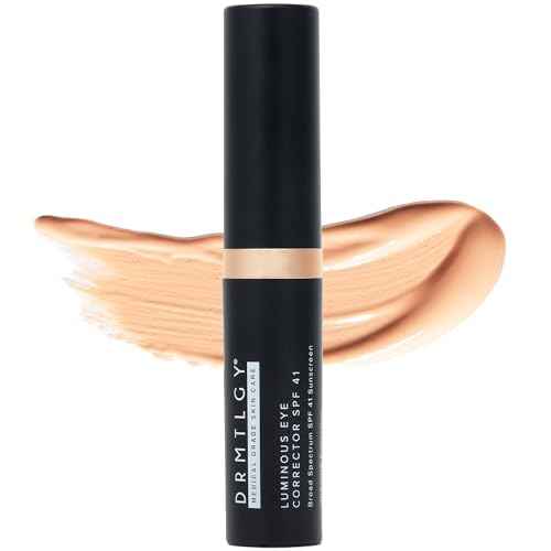 DRMTLGY Luminous Eye Corrector SPF 41, Under Eye Color Corrector for Dark Circles, Anti-Aging Tinted Eye Cream, Hydrating Eye Serum with Peach Undertone FSA/HSA Eligible, Medium
