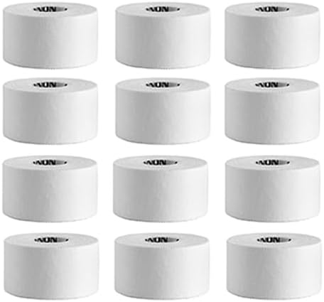 Cannon Sports Premium Athletic Tape - 1.5” x 45 Feet Per Roll - Easy Tear, No Sticky Residue, Very Strong, Hypoallergenic and Latex Free Sports Tape for Athletes and Trainers – Bulk 12 Pack (White)