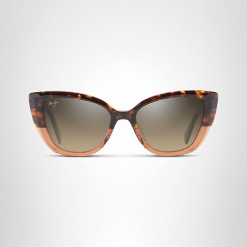 Maui Jim Women's Blossom Polarized Cat Eye Sunglasses, Havana w/Peach/HCL Bronze, Small