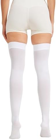 MGANG Medical 15-20 mmHg Compression Stockings for Women & Men, Pair, Thigh High Graduated Compression Socks, Closed Toe, Opaque, Support for Varicose Veins, Edema, DVT, Swelling, Flight, White S