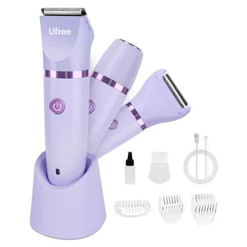 Ufree Bikini Trimmer Electric Razors for Women, Rechargeable Pubic Body Hair Trimmer Electric Shaver for Legs Body Hair, Bikini Shaver IPX7 Waterproof, Gifts for Women, Purple