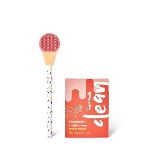 SuperMouth¢ç Single Scoop Tongue Scraper for Toddlers & Kids Ages 2-5 ? Dual-Sided Brush & Scraper Removes Odor-Causing Buildup, Fights Bad Breath, Gentle Easy-Grip Design, 3 Scents, Early Oral Care