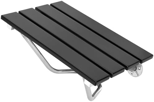 17 Inchs Folding Shower Seat Wall Mounted, Foldable Shower Bench for Small Spaces, 400lb Capacity (Black)