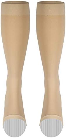 NuVein Medical Compression Stockings, 15-20 mmHg Support for Women & Men, Knee Length, Open Toe, Beige, Small