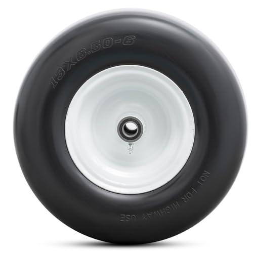 13” Solid Tires, Flat Free 13x6.50-6” Wheels with 3/4” Axle Bore Hole and Double Sealed Bearings Compatible with Hand Truck Wheelbarrow Tire Lawn Mower Tires (White, 2PCS) P-100