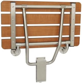 Seachrome 32-inch x 15-inch in ADA Folding Wall Mount Bathroom Shower Seat Bench, Teak Phenolic Seat
