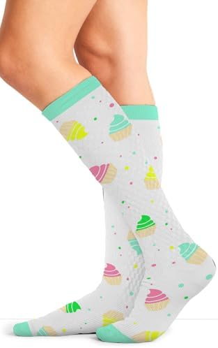 Cherokee Women's 10-15mmHg Compression Socks – Fun Print Knee Highs with Light Support, Soft Feel - PRINTSUPPORT