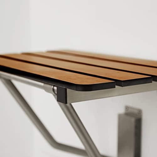 Seachrome 32-inch x 15-inch in ADA Folding Wall Mount Bathroom Shower Seat Bench, Teak Phenolic Seat