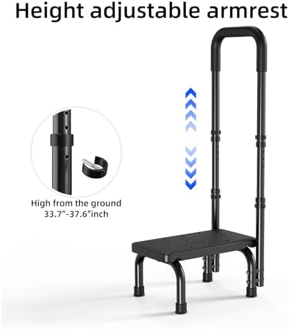 Step Stool with Handle for Ederly and Non-Skid Platform, Height Adjustable Heavy Duty Steps Foot Stool for Adult, Seniors, Foot Stool for Bedside, Kitchen,Bathtub Car,Safely Load 440 lbs. (Black)