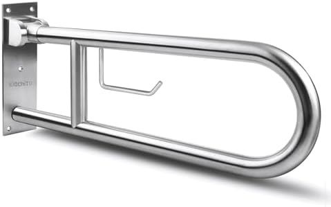Toilet Grab Bar Stainless Steel Handicap Rails Grab Bars Bathroom Support for Elderly Disabled Safety Hand Railing Guard Frame Shower Assist Aid Handrails Hand Grips (23.6 Inches with Paper Holder)