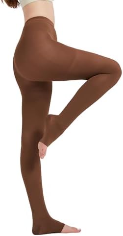 MGANG Medical Compression Pantyhose for Women & Men, 15-20mmHg Graduated Compression Support Tights, Open Toe, Opaque Waist High Compression Stockings for Edema, Varicose Veins, Flight, DVT, Brown XXL