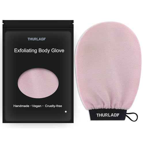 Exfoliating Glove, Korean Exfoliating Mitt, Exfoliating Body Scrubber, Viscose Fiber Shower Mitt, Dead Skin Remover for Smooth Skin, Self-Tan Prep and Removal, Pink