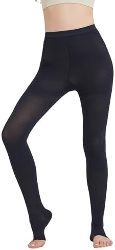 MGANG Medical Compression Pantyhose for Women & Men, 15-20mmHg Graduated Compression Support Tights, Open Toe, Opaque Waist High Compression Stockings for Edema, Varicose Veins, Flight, Navy Blue L