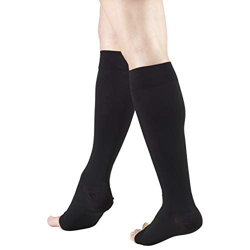 Truform 20-30 mmHg Medical Compression Stockings, Aloe Infused Microfiber, Knee High, Open Toe, Black, 3X-Large