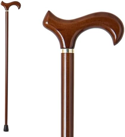 GUYUE Handmade Wooden Walking Cane for Men and Women Ergonomic Wood Cane for Seniors Better Rubber Tips - 37 Inches