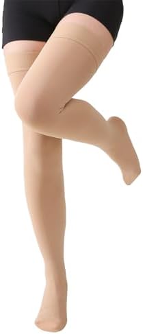MGANG Medical 15-20 mmHg Compression Stockings for Women & Men, Pair, Thigh High Graduated Compression Socks, Closed Toe, Opaque, Support for Varicose Veins, Edema, DVT, Swelling, Flight, Beige L