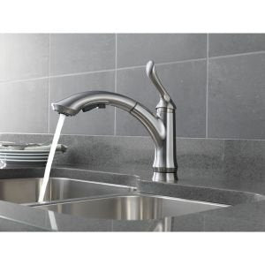 Delta Faucet Linden Single-Handle Kitchen Sink Faucet with Pull Out Sprayer, Chrome 4353-DST, BIG