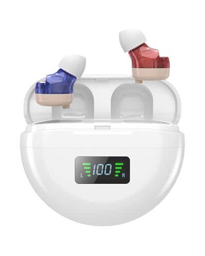 Hearing Aids (Not Amplifier) with Audio Tracker, Rechargeable Hearing Aids with Noise Reduction DSP Chip, OTC Hearing Aid for Seniors (CIC), 2 Modes & 5-Level Volume Control