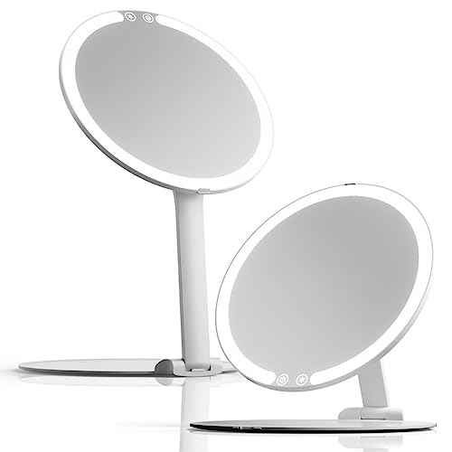 Fancii Abigail Rechargeable Travel Makeup Mirror with LED Light, 8" Foldable Stand, 3 Color Lighting Travel Mirror. Dimmable & Lightweight Portable Vanity Mirror, Beauty Travel Essential