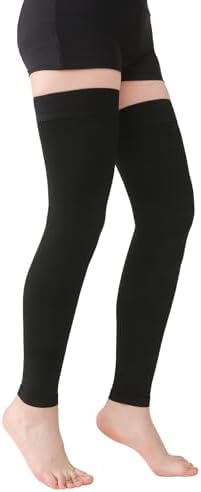 MGANG 15-20 mmHg Compression Stockings for Women & Men, Thigh High Medical Footless Graduated Compression Sleeves with Silicone Dot Band, for Varicose Veins, Edema, Travel, Flight, Pregnant, Black XL
