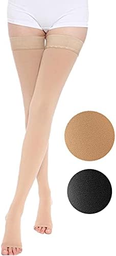 TOFLY® Thigh High Compression Stockings for Women & Men (Pair), Open Toe, Opaque 20-30 mmHg Graduated Compression Hose, Medical Compression Stockings for Varicose Veins, Edema, DVT, Travel,Beige XL