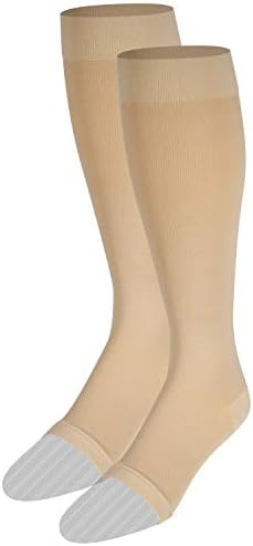 NuVein Medical Compression Stockings, 20-30 mmHg Support for Women & Men, Knee Length, Open Toe, Beige, 2X-Large