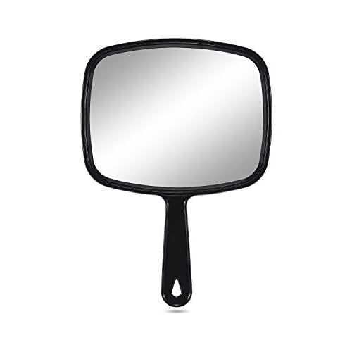 PROTECLE Large Hand Mirror, Salon Barber Hairdressing Handheld Mirror with Handle (Square Black 10.3"x7.4")