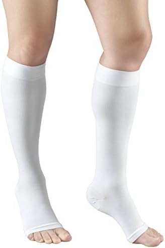 NuVein Medical Compression Stockings, 30-40 mmHg Support, Women & Men Knee Length, Open Toe, White, Large