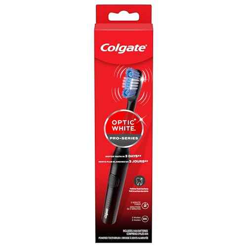 Colgate Optic White Pro-Series Whitening Battery Operated Toothbrush with Timer, Soft, Black