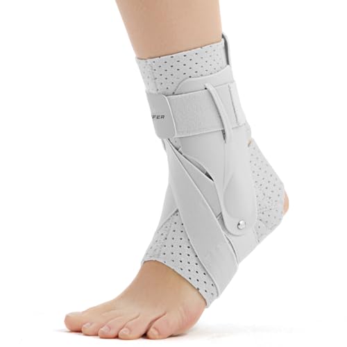 Left Ankle Brace for Women & Men - Ankle Support Sprained Ankle Brace for Achilles,Tendon,Sprain,Injury Recovery,Ankle Support Brace for Running, Basketball, Football (Grey,L,Left)