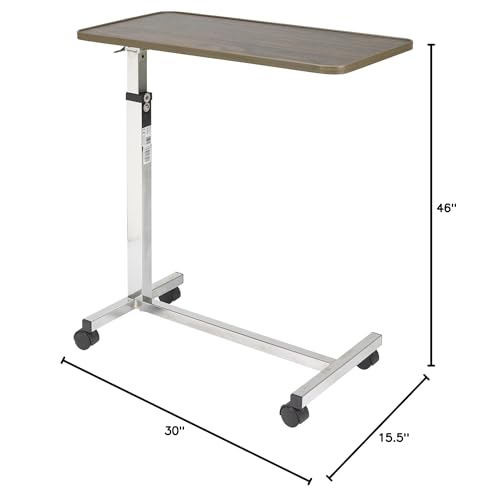 Drive Medical Tilt-Top Overbed Table with Wheels, Walnut