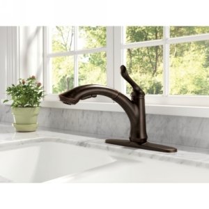 Delta Faucet Linden Single-Handle Kitchen Sink Faucet with Pull Out Sprayer, Chrome 4353-DST, BIG